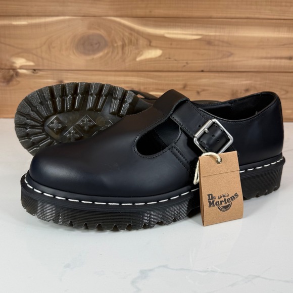 Dr. Martens Shoes - Dr. Martens Polley Bex Black Leather Mary Jane White Stitch Shoes US 11L 10M